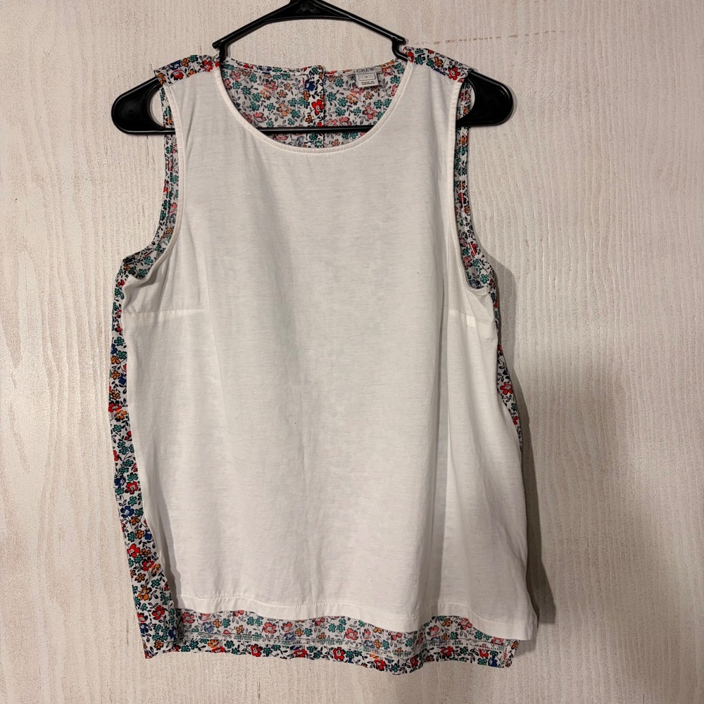 J.Crew Sleeveless Top Womens S White Floral Back H6132 Excellent Mixed Media TEE